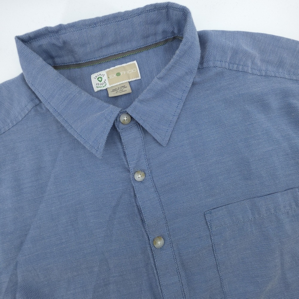 ExOfficio Shirt Mens XL Insect Shield Blue Button Down Long Sleeve Outdoor